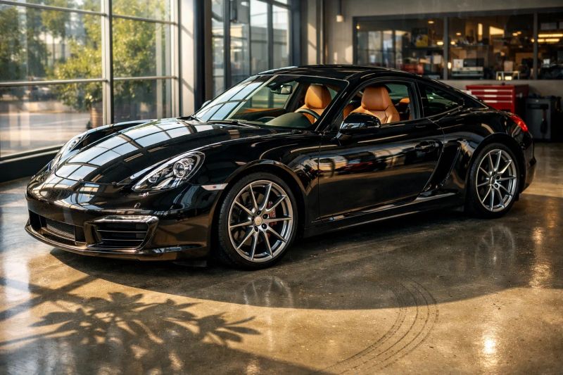 Detailer inspecting a glossy luxury vehicle after professional ceramic coating